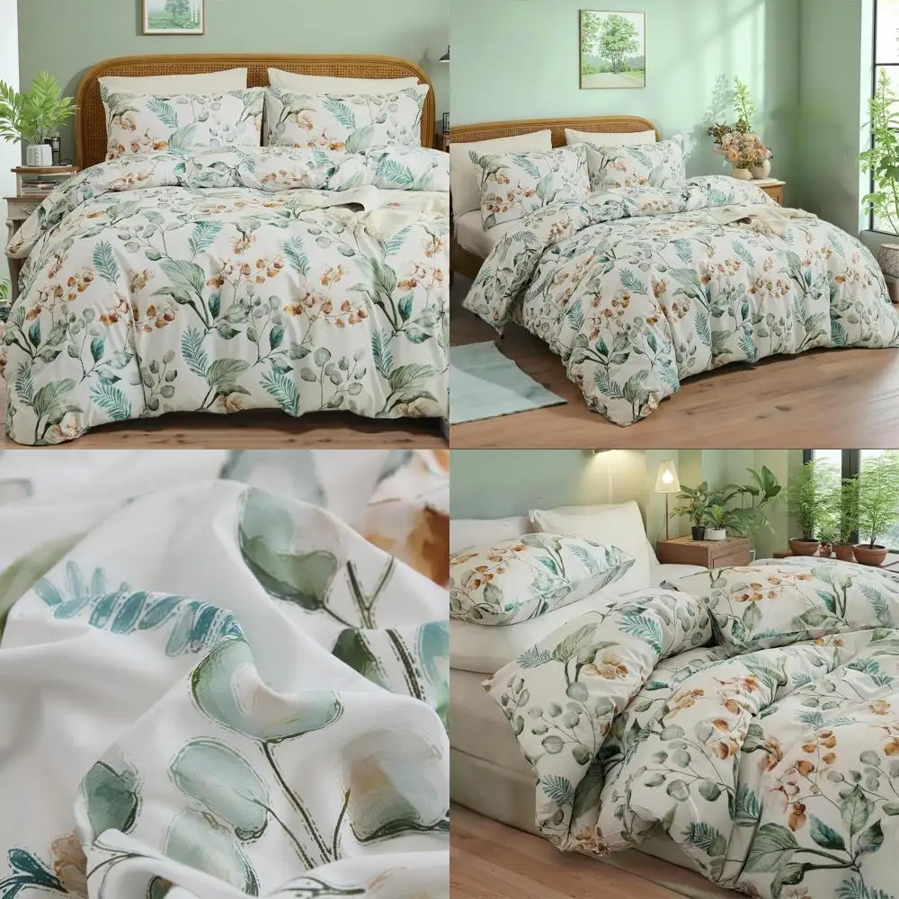 King Size Cotton Duvet Cover Set - Eucalyptus Green Floral Print, 3-Piece Premium Breathable Bedding for Year-Round Comfort
King Size Cotton Duvet Cover Set - Eucalyptus Green Floral Print, 3-Piece Premium Breathable Bedding for Year-Round Comfort