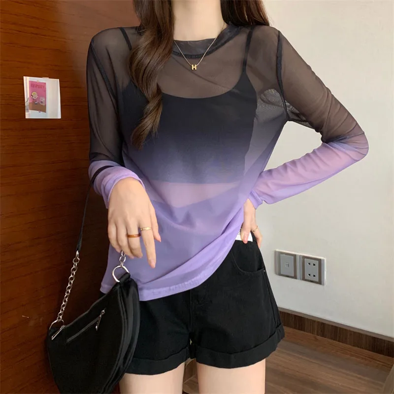 Graduated Color Mesh Base Shirt Women's Thin Long Sleeve T-Shirt Ice Silk Sun Protection Outerwear Korean Style round Neck
Graduated Color Mesh Base Shirt Women's Thin Long Sleeve T-Shirt Ice Silk Sun Protection Outerwear Korean Style round Neck