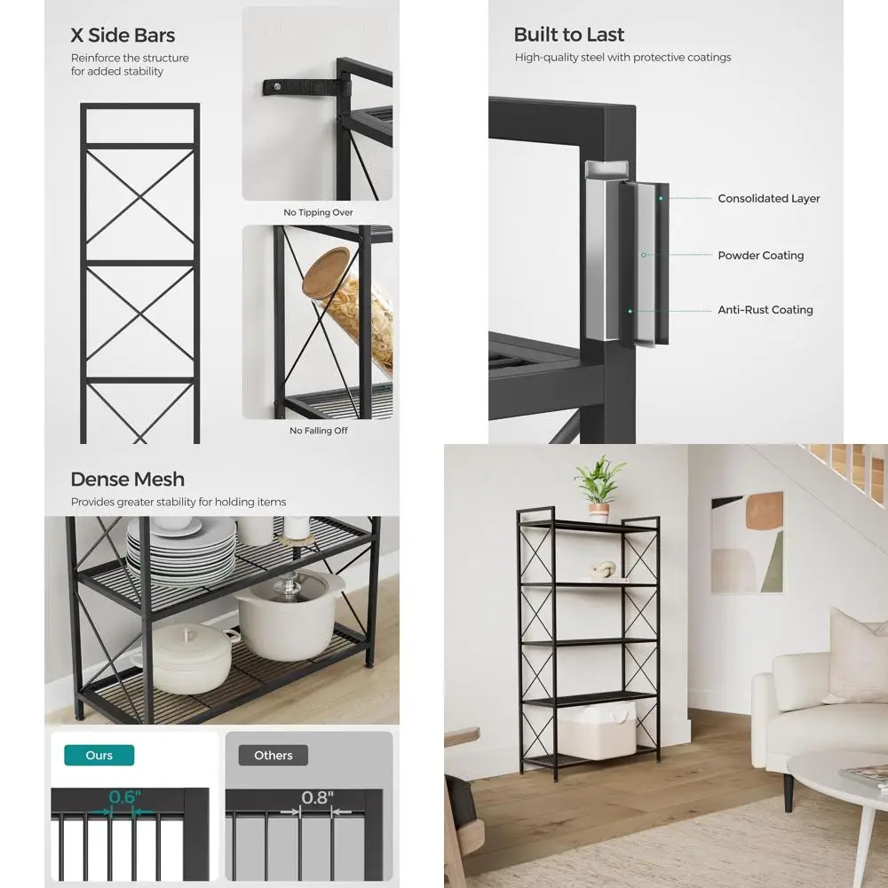 5-Tier Metal Shelving Unit with Dense Mesh, 12.6 x 31.5 x 57.3, Ideal for Entryway, Kitchen, Living Room, Bathroom, Industrial S
5-Tier Metal Shelving Unit with Dense Mesh, 12.6 x 31.5 x 57.3, Ideal for Entryway, Kitchen, Living Room, Bathroom, Industrial S