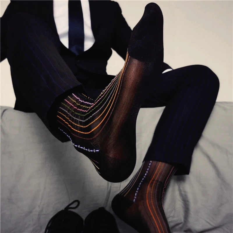 Mens Formal Dress Suit Socks Vintage See Through Thin Rainbow Striped Nylon Sexy Business Socks for Leather Shoes Soft TNT Socks
Mens Formal Dress Suit Socks Vintage See Through Thin Rainbow Striped Nylon Sexy Business Socks for Leather Shoes Soft TNT Socks
