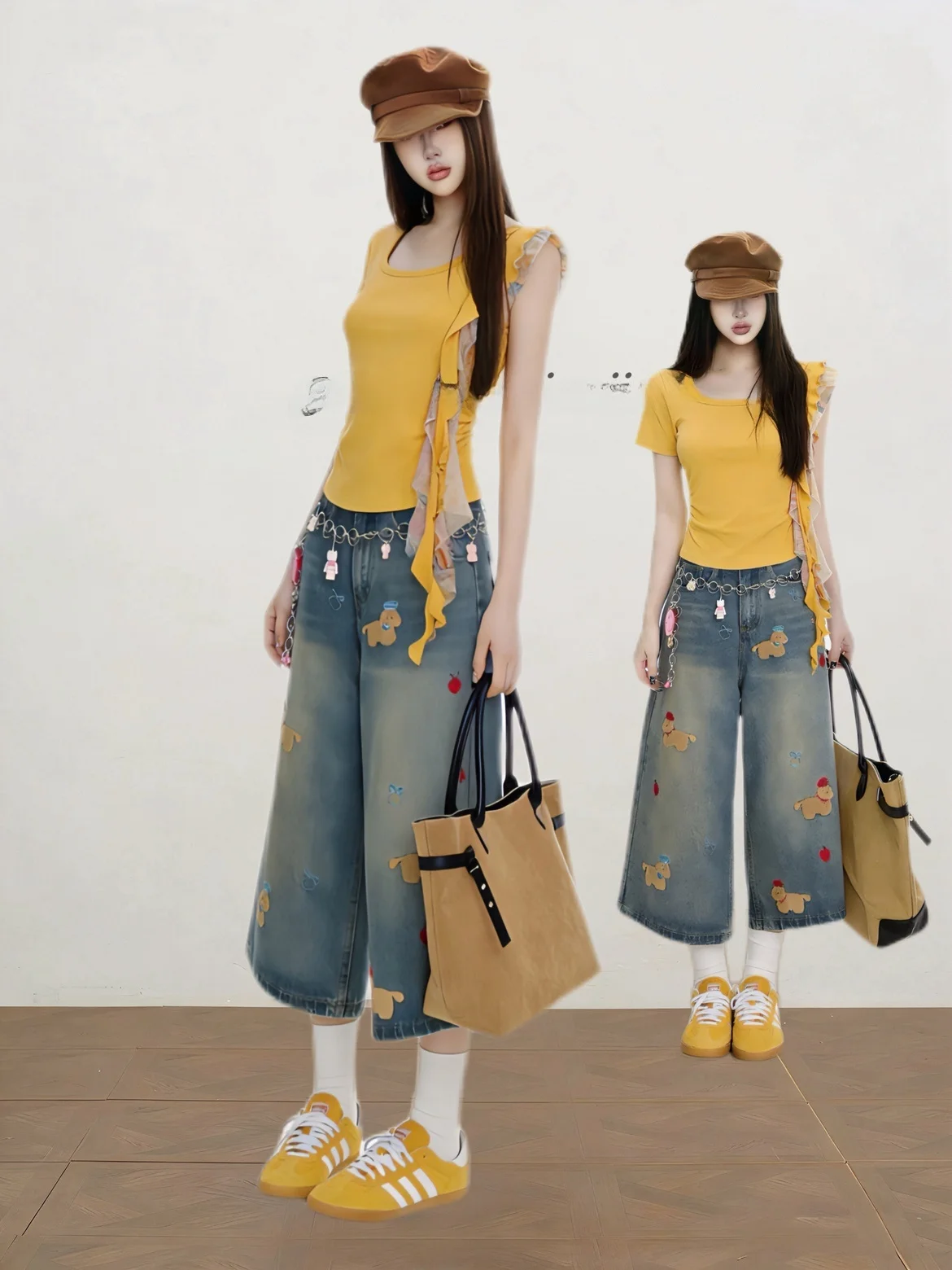 Elegant Korean Style Five-Quarter Pants Set with Embroidery Sashes And Cartoon Dog Design Slimming Top Summer Fashion
Elegant Korean Style Five-Quarter Pants Set with Embroidery Sashes And Cartoon Dog Design Slimming Top Summer Fashion