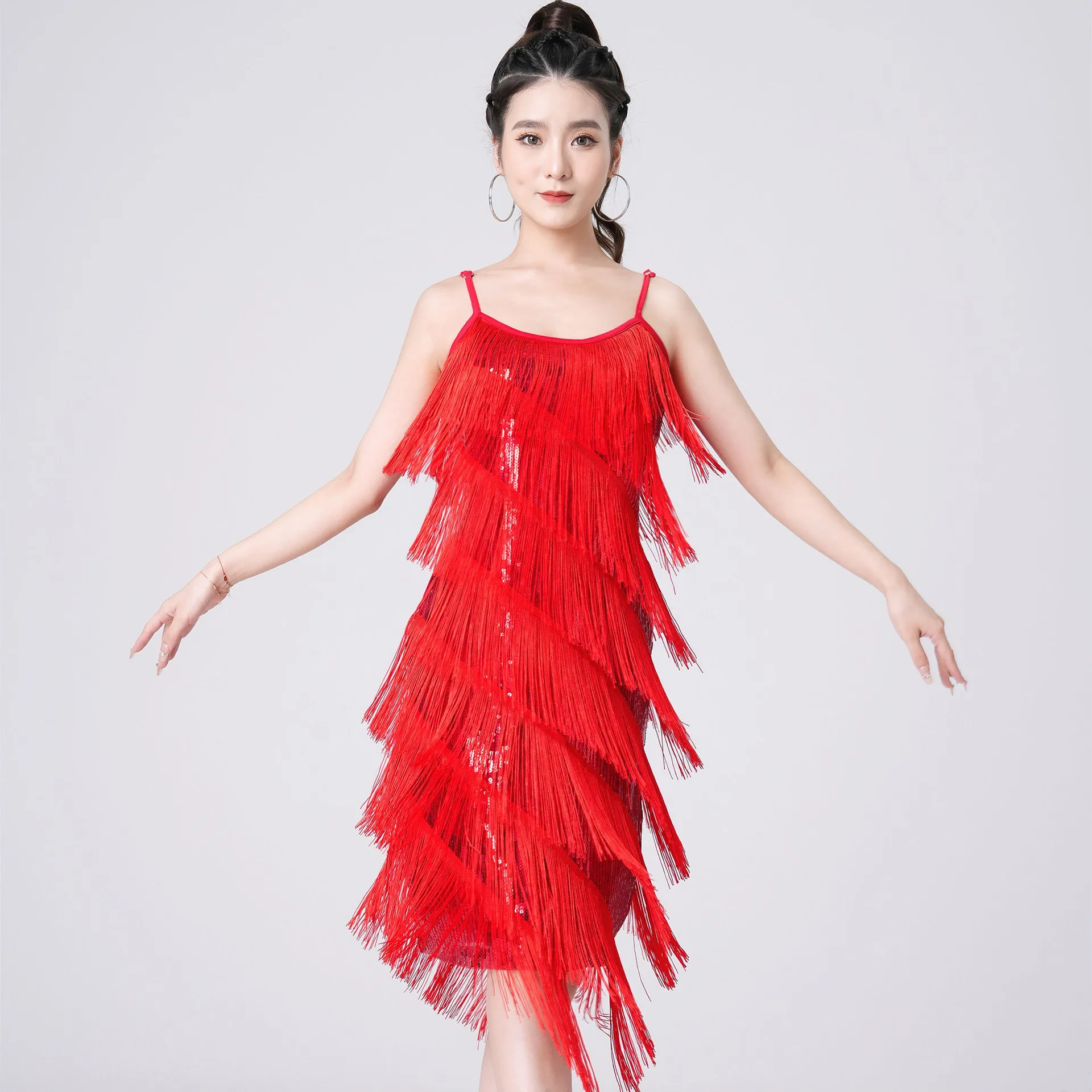 Strapless Sequin Fringe Dress - Midi Latin Dance Gown with Fringe, Performance Costume for Stage Show Competition
Strapless Sequin Fringe Dress - Midi Latin Dance Gown with Fringe, Performance Costume for Stage Show Competition