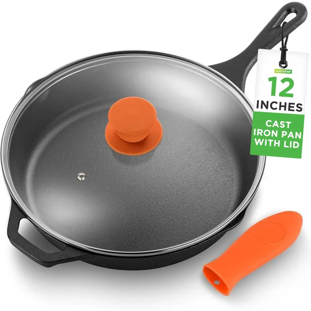 12-Inch Cast Iron Skillet w/Lid - Pre-Seasoned, Oven Safe, Nonstick, Cool-Touch Silicone Handle, For All Cooktops
12-Inch Cast Iron Skillet w/Lid - Pre-Seasoned, Oven Safe, Nonstick, Cool-Touch Silicone Handle, For All Cooktops