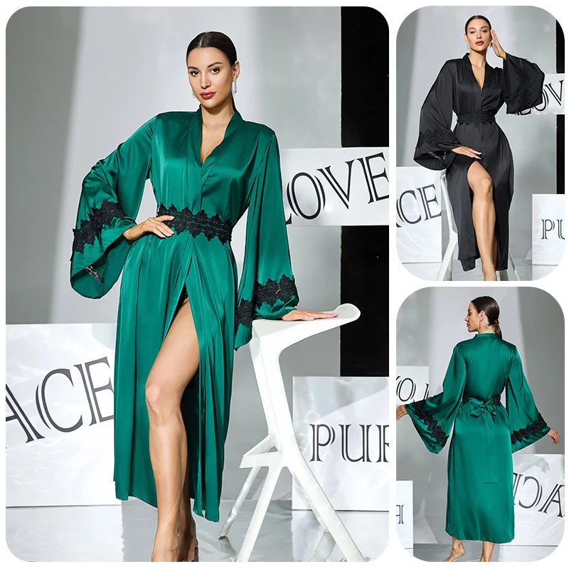 Elegant Lace Patchwork Satin Belt Long Robe Nightgown Sexy Bathrobe Sleepwear Loose Casual Nightwear Home Dress
Elegant Lace Patchwork Satin Belt Long Robe Nightgown Sexy Bathrobe Sleepwear Loose Casual Nightwear Home Dress