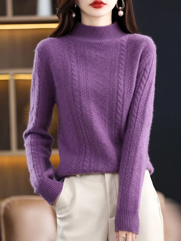 Chic Autumn Winter Soft Sophisticated Sweater Women's Mock Neck Pullover 100% Merino Wool Knitwear Solid Color Casual Tops
Chic Autumn Winter Soft Sophisticated Sweater Women's Mock Neck Pullover 100% Merino Wool Knitwear Solid Color Casual Tops