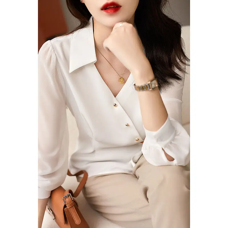 Spring New Simple Commuter Stylish Asymmetrical Placket White Shirt Women Tops V-neck Long Sleeve Slim Fit Blouses for Women
Spring New Simple Commuter Stylish Asymmetrical Placket White Shirt Women Tops V-neck Long Sleeve Slim Fit Blouses for Women