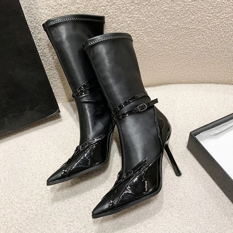 Сапоги на среднем каблуке с острым носком, женские осенне-зимние модные ботинки на высоком каблуке с перекрестными ремешками, новый дизайн
Сапоги на среднем каблуке с острым носком, женские осенне-зимние модные ботинки на высоком каблуке с перекрестными ремешками, новый дизайн