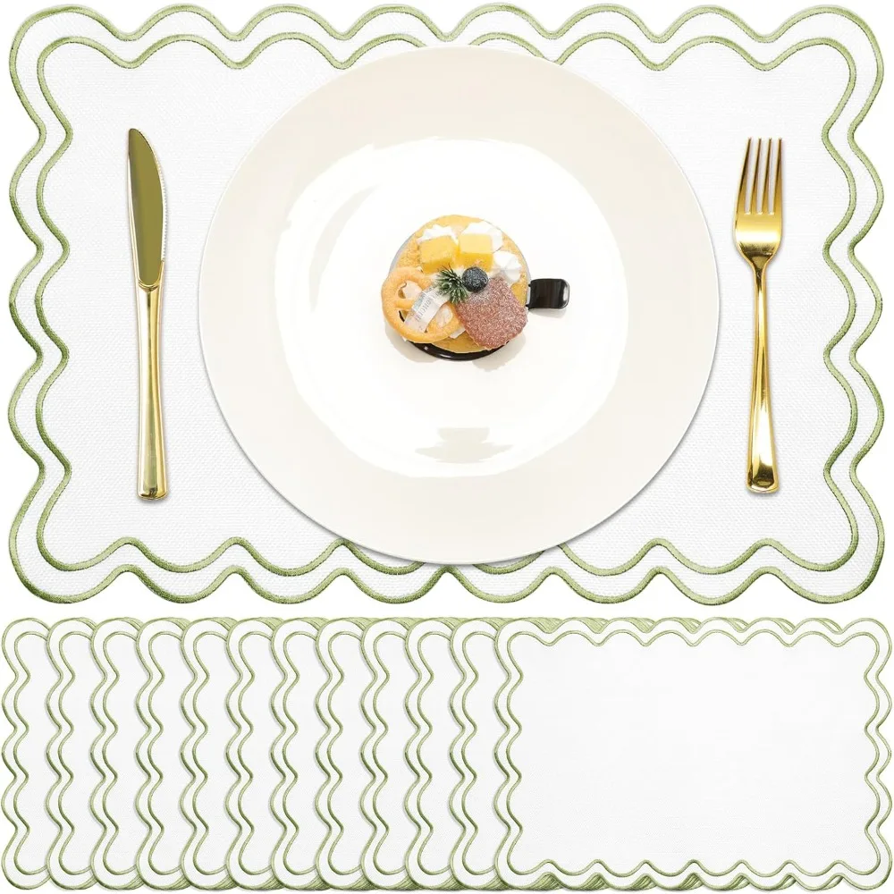12 Pack Linen Placemats - 13x19 Inches Wavy Embroidery Scalloped, Double Layered, Washable Farmhouse Style Dinner Table Mats
12 Pack Linen Placemats - 13x19 Inches Wavy Embroidery Scalloped, Double Layered, Washable Farmhouse Style Dinner Table Mats