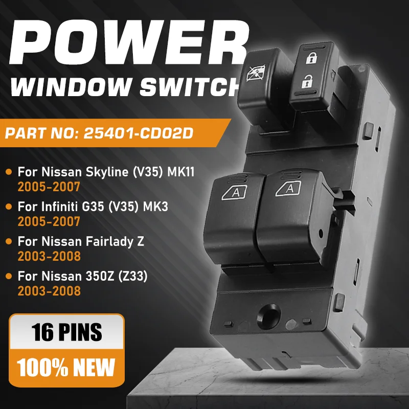 For Infiniti G35 MK3 Nissan Skyline MK11 2005-2007 Nissan 350Z Nissan Fairlady Z 2003-2008 Car Power Window Switch 25401-CD02D
For Infiniti G35 MK3 Nissan Skyline MK11 2005-2007 Nissan 350Z Nissan Fairlady Z 2003-2008 Car Power Window Switch 25401-CD02D
