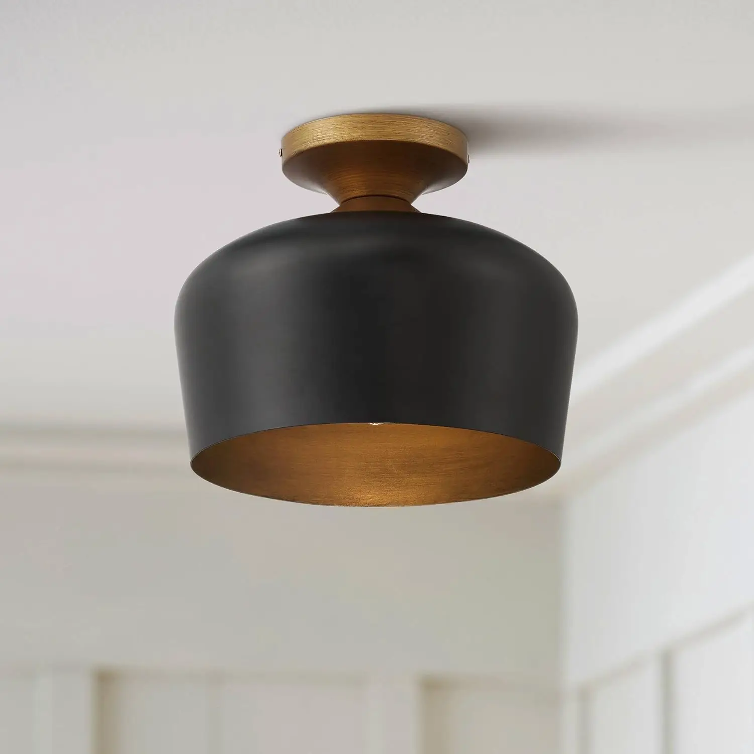 Modern Ceiling Light Semi Flush-Mount Fixture 11 3/4" Wide Matte Black Exterior Gold Interior Metal Shade for Living Room
Modern Ceiling Light Semi Flush-Mount Fixture 11 3/4" Wide Matte Black Exterior Gold Interior Metal Shade for Living Room