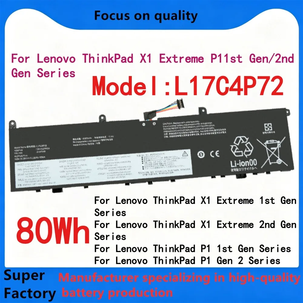 80Wh L17C4P72 Laptop Battery for Lenovo Thinkpad P1 1st 2nd Gen1 2 X1 Extreme Gen 1 2 01AY968 01AY969 L18M4P71 L17M4P72
80Wh L17C4P72 Laptop Battery for Lenovo Thinkpad P1 1st 2nd Gen1 2 X1 Extreme Gen 1 2 01AY968 01AY969 L18M4P71 L17M4P72