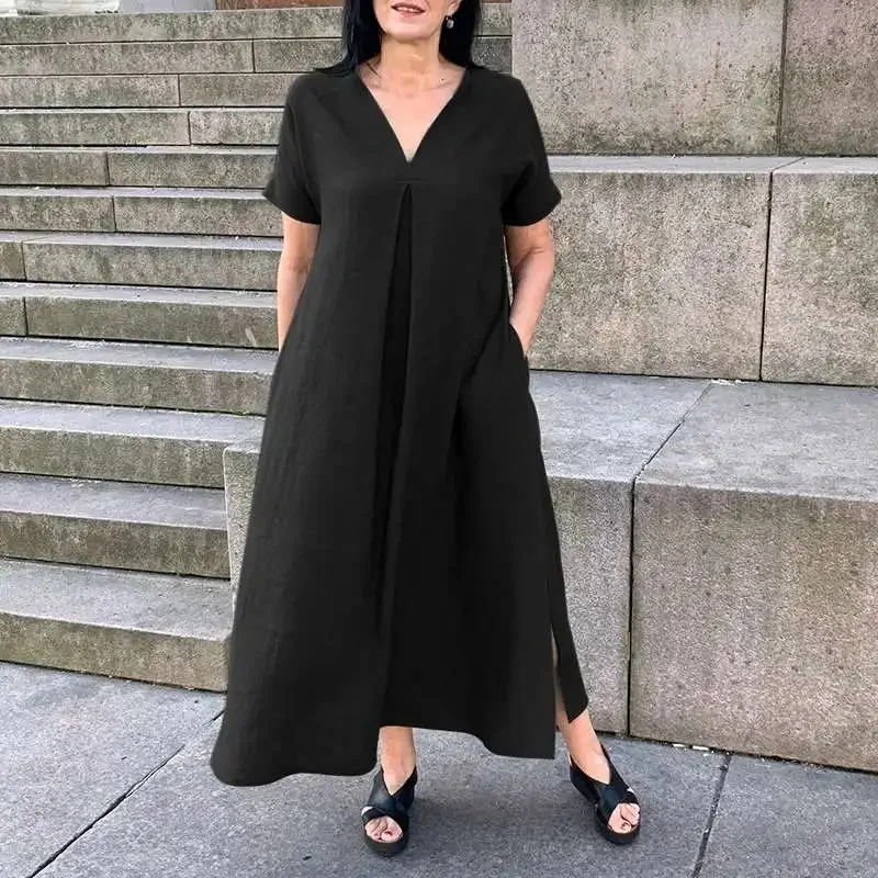 New Women's Clothing 2025 Summer Loose Casual Solid Short Sleeved Fashion Splicing Pocket Dress Elegant V-neck Maxi Dresses
New Women's Clothing 2025 Summer Loose Casual Solid Short Sleeved Fashion Splicing Pocket Dress Elegant V-neck Maxi Dresses
