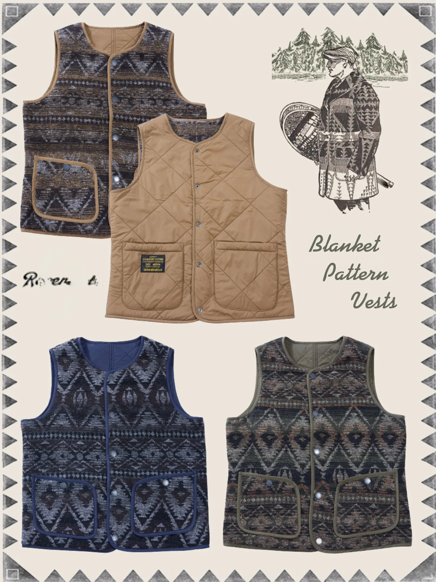 Double-Sided Navajo Quilted Cotton Vest American Retro round Ne Jaet Thiened Faion Urban Sle for Young Men in Winter
Double-Sided Navajo Quilted Cotton Vest American Retro round Ne Jaet Thiened Faion Urban Sle for Young Men in Winter