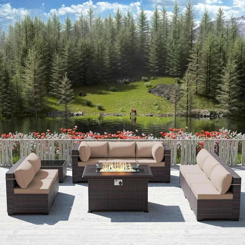 -Набор мебели для патио со столом для костра с пропаном, 10-гранная уличная мебель, секционный диван для патио, набор для бесед с журнальным столиком
-Набор мебели для патио со столом для костра с пропаном, 10-гранная уличная мебель, секционный диван для патио, набор для бесед с журнальным столиком