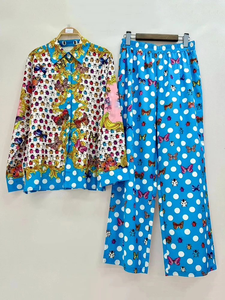 2025 Spring women's retro polka dot geometric print loose shirt two-piece set + elastic waist wide leg pants fashion set
2025 Spring women's retro polka dot geometric print loose shirt two-piece set + elastic waist wide leg pants fashion set