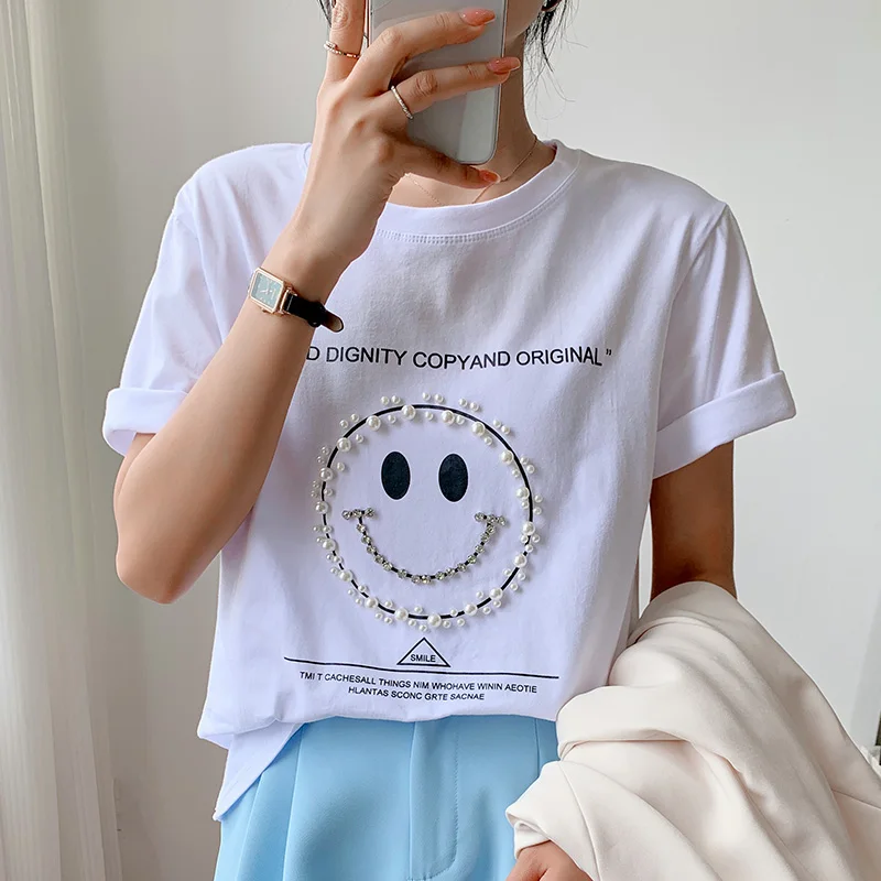 New Fashion Casual Lettering Woman Tshirts Women Sexy Tops Female Office Lady Nice Aesthetic Cool Pearl Smiling Face Graphic Tee
New Fashion Casual Lettering Woman Tshirts Women Sexy Tops Female Office Lady Nice Aesthetic Cool Pearl Smiling Face Graphic Tee