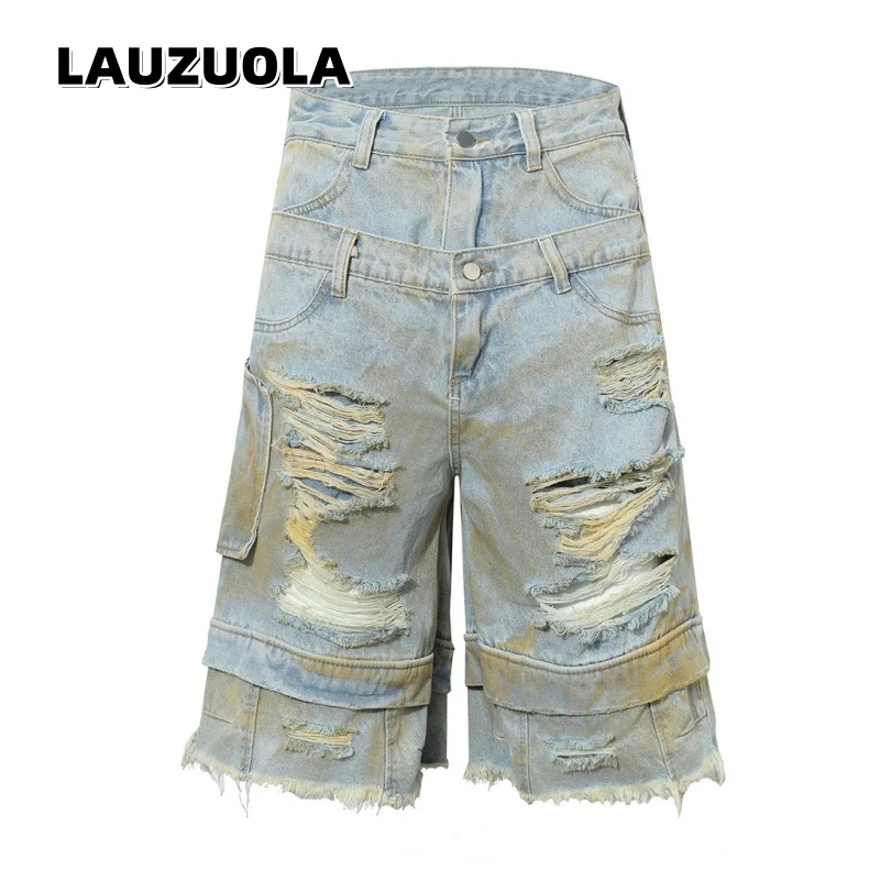 Men's Vintage Washed Distressed Ripped Denim Cargo Shorts Double Waist Baggy Wide Leg Shorts Streetwear Casual Summer Short Pant
Men's Vintage Washed Distressed Ripped Denim Cargo Shorts Double Waist Baggy Wide Leg Shorts Streetwear Casual Summer Short Pant