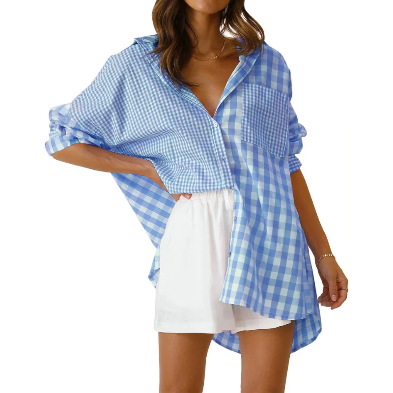 2023 New Women's Casual Loose Plaid Long Shirt Blouse Spring Ladies Button Batwing Sleeve Pocket Shirts Blouses Top Femme Black
2023 New Women's Casual Loose Plaid Long Shirt Blouse Spring Ladies Button Batwing Sleeve Pocket Shirts Blouses Top Femme Black