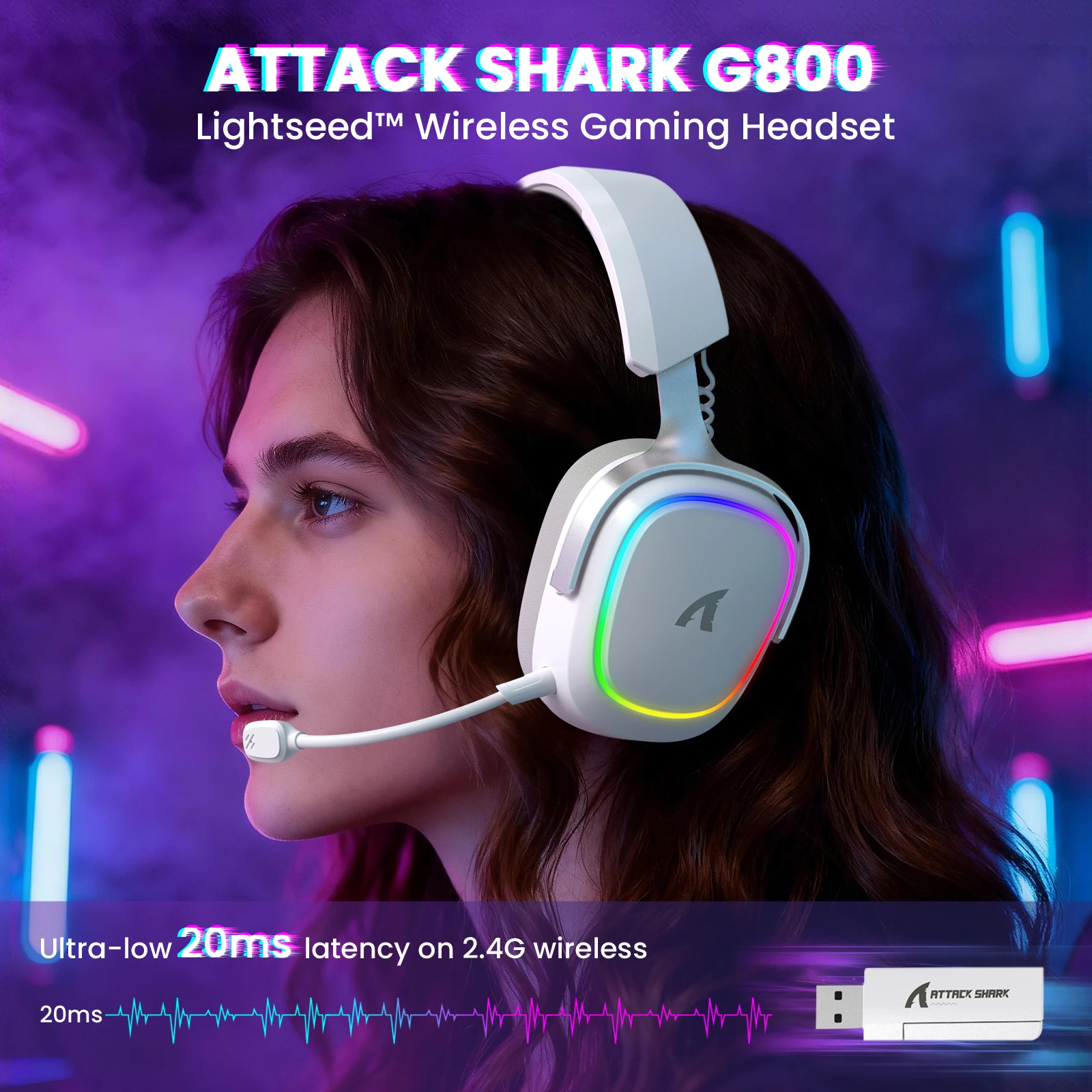 ATTACK SHARK G800 Wireless Gaming Headset, 3D Surround Sound, Detachable Mics,, 1000mAh Aluminum alloy frame, 20ms low latency
ATTACK SHARK G800 Wireless Gaming Headset, 3D Surround Sound, Detachable Mics,, 1000mAh Aluminum alloy frame, 20ms low latency