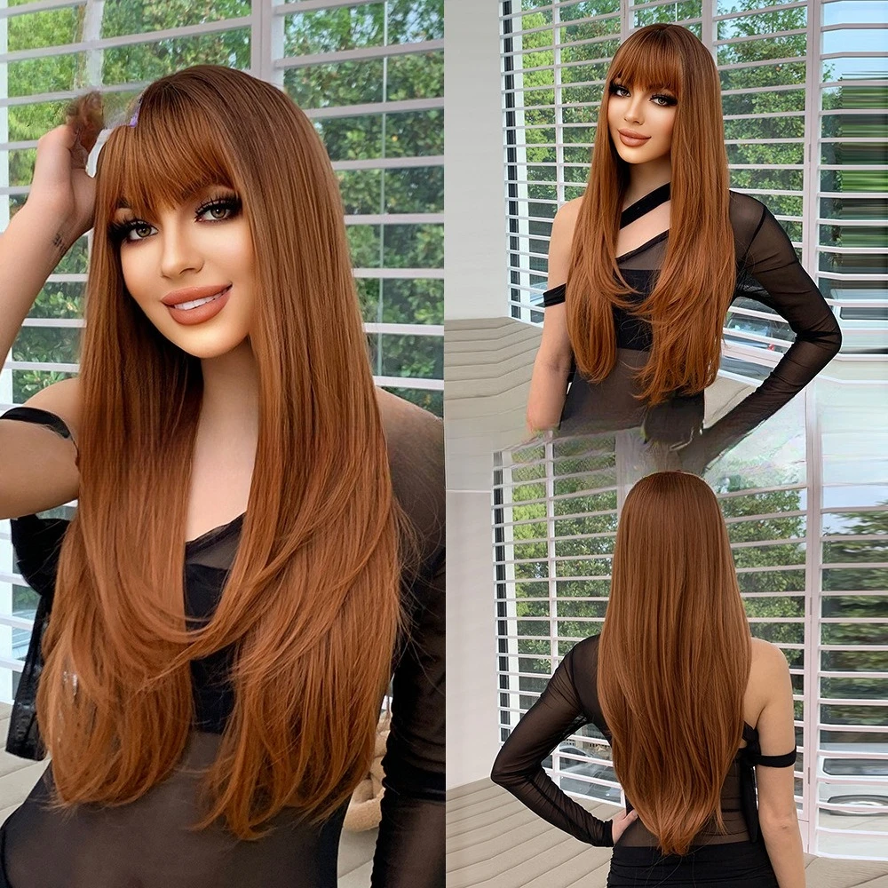 New long curly hair black gradual change brown hair tail slightly curly women long hair wigs
New long curly hair black gradual change brown hair tail slightly curly women long hair wigs