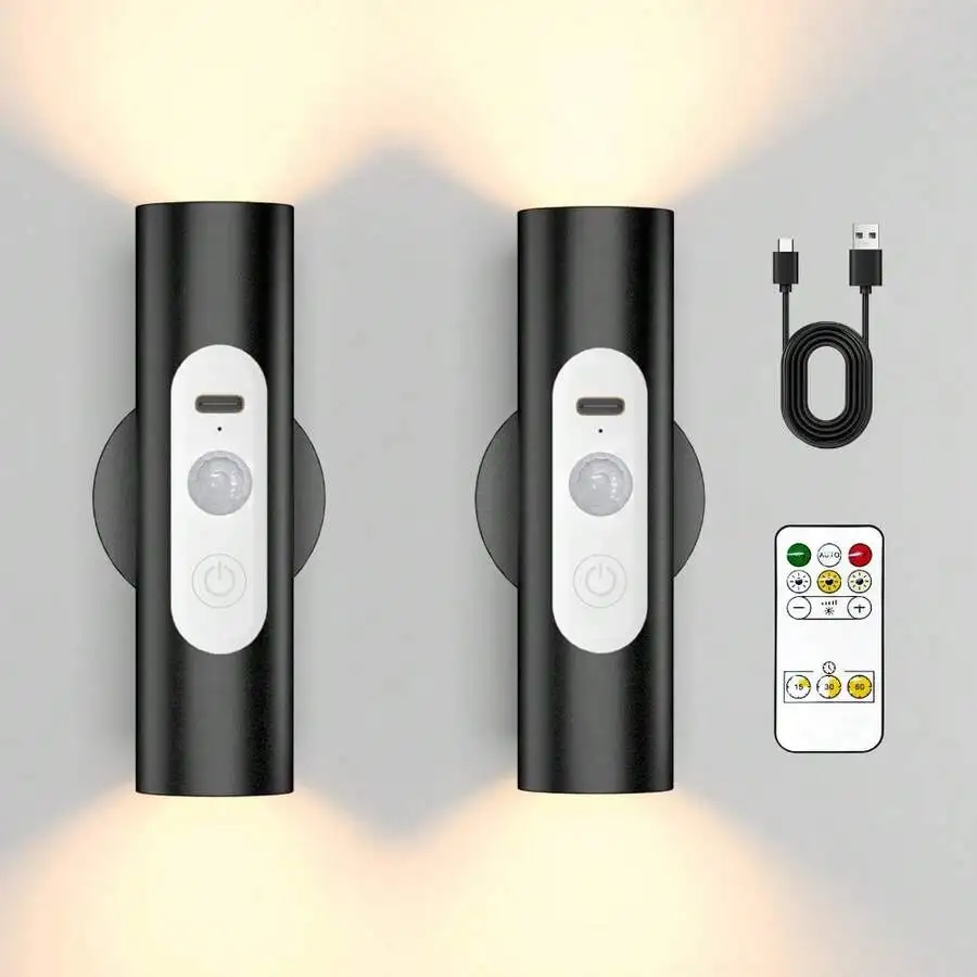 WOBSION Motion Sensor Wall Light With Remote Control, Rechargeable Wireless Wall Sconce, Brightness Adjustable, 3 Color Mode,Indoor Lamp For Hallway, Bedroom,Picture,LED,Black,2 Pack
WOBSION Motion Sensor Wall Light With Remote Control, Rechargeable Wireless Wall Sconce, Brightness Adjustable, 3 Color Mode,Indoor Lamp For Hallway, Bedroom,Picture,LED,Black,2 Pack