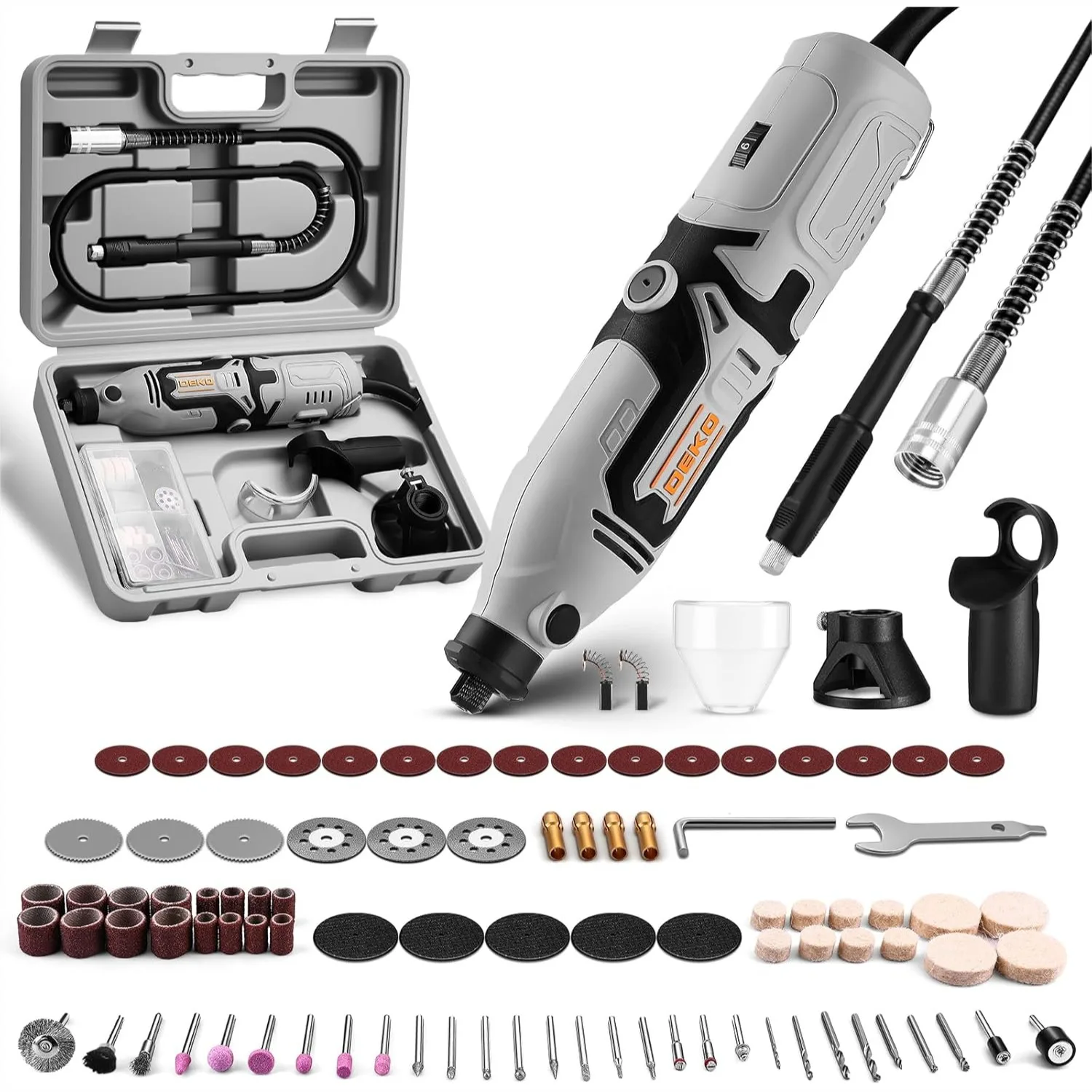 Rotary Tool Kit with 6 Variable Speed, 127pcs Accessories, Flex Shaft for Carving, Cutting, Sanding - Ideal Gift for DIY
Rotary Tool Kit with 6 Variable Speed, 127pcs Accessories, Flex Shaft for Carving, Cutting, Sanding - Ideal Gift for DIY