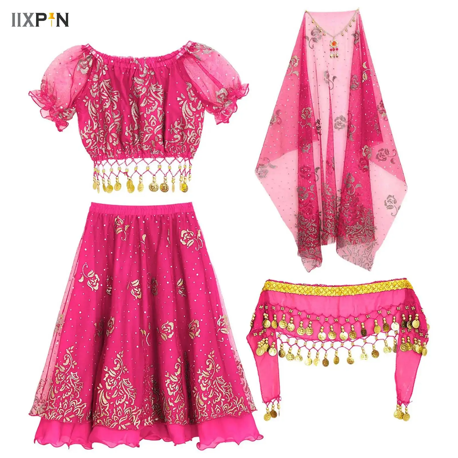 Kids Girls Belly Dance Set Arabic Halloween Cosplay Costume Puff Sleeve Crop Top with Skirt Waist Chain Headscarf And Headwear
Kids Girls Belly Dance Set Arabic Halloween Cosplay Costume Puff Sleeve Crop Top with Skirt Waist Chain Headscarf And Headwear