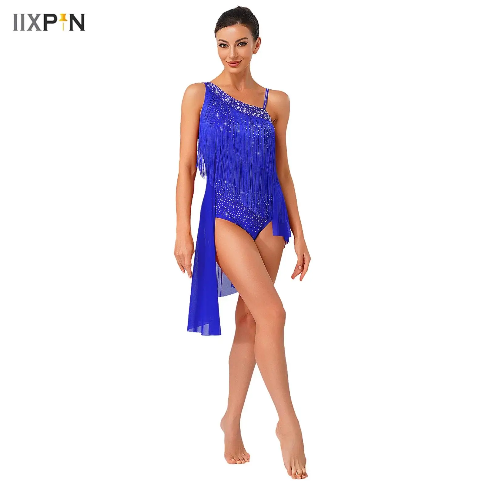 Womens Latin Tango Tassel Dance Dress Asymmetrical Shoulder Glitter Rhinestones Irregular Hem Openable Crotch Leotard Dancewear
Womens Latin Tango Tassel Dance Dress Asymmetrical Shoulder Glitter Rhinestones Irregular Hem Openable Crotch Leotard Dancewear