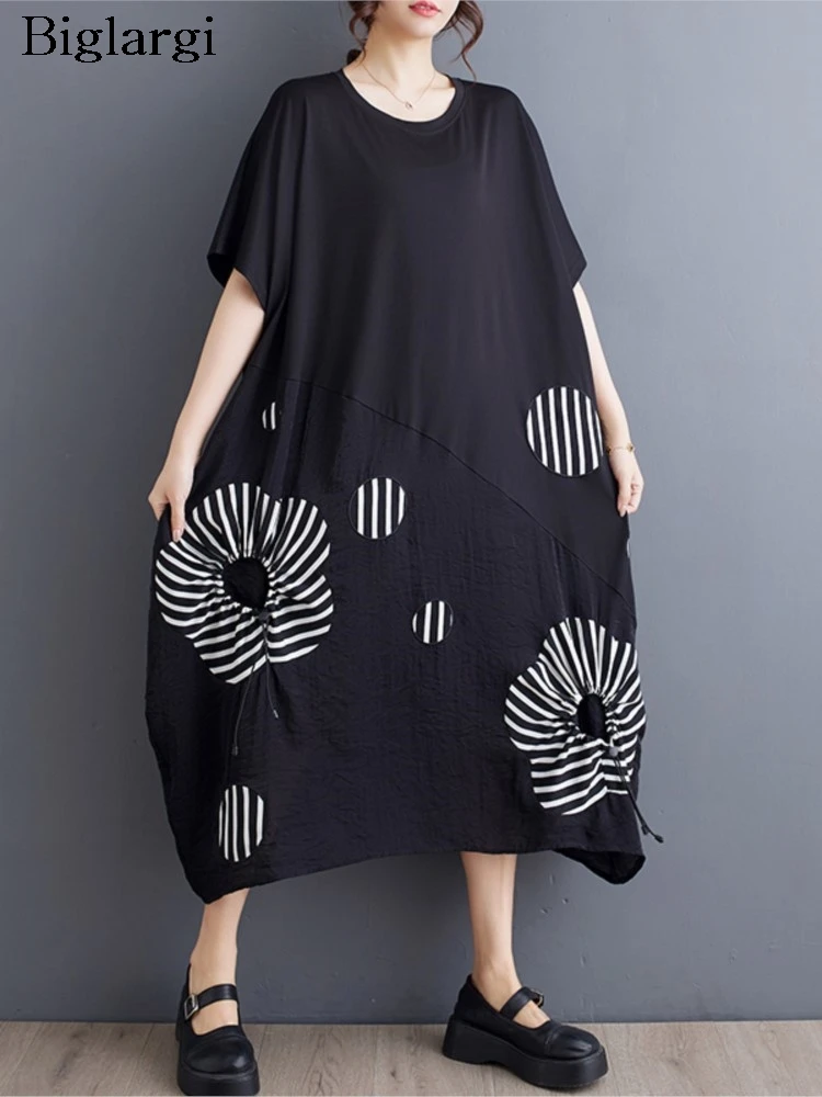 Summer Midi Dress Women Striped Print Loose Pleated Ladies Dresses Patchwork Cuasual Woman Dress Oversized Vestido Femme
Summer Midi Dress Women Striped Print Loose Pleated Ladies Dresses Patchwork Cuasual Woman Dress Oversized Vestido Femme