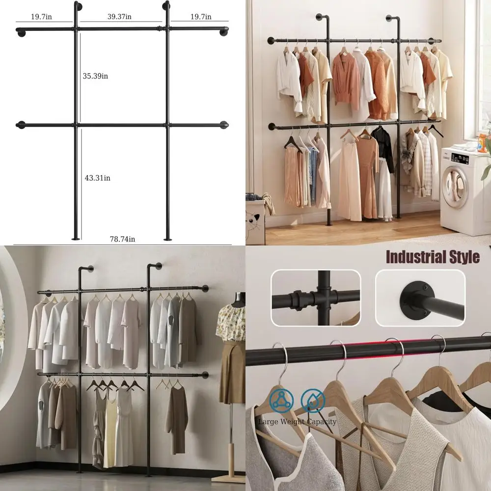 Черная настенная промышленная вешалка для одежды из труб с 6 перекладинами для тяжелых нагрузок, для гардеробных и прачечных
Черная настенная промышленная вешалка для одежды из труб с 6 перекладинами для тяжелых нагрузок, для гардеробных и прачечных