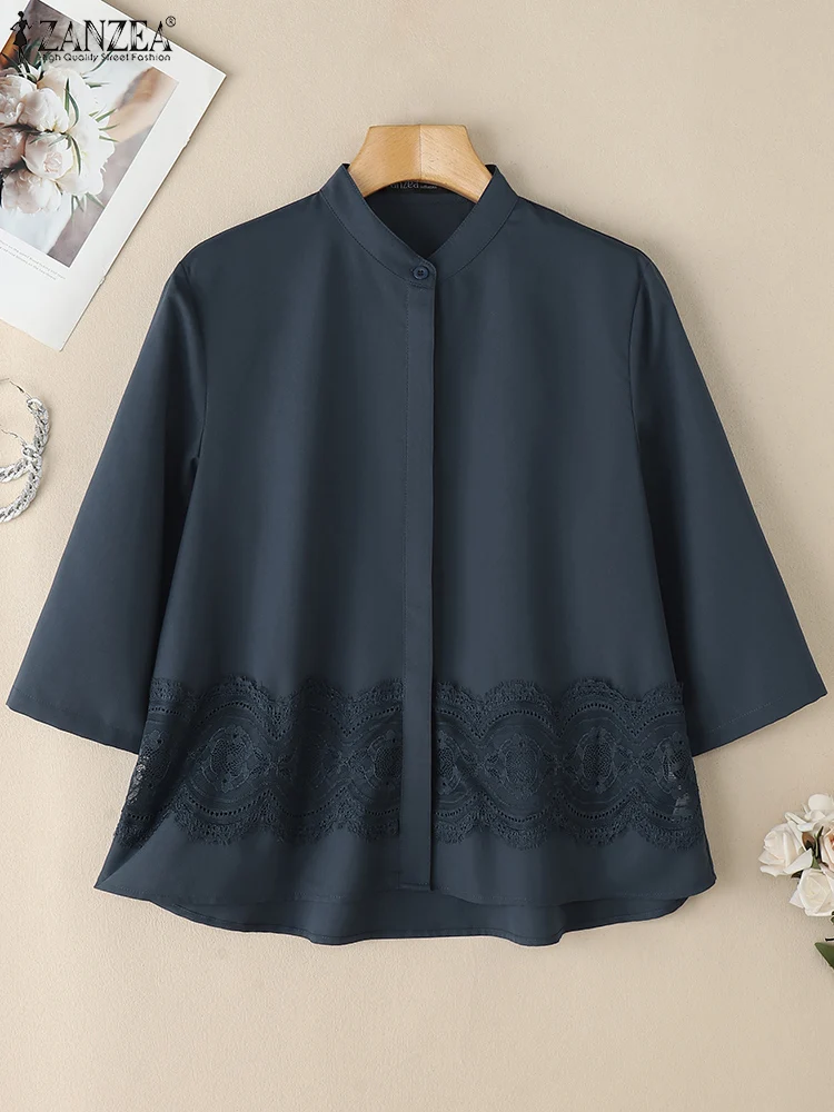 ZANZEA Woman Vintage Openwork Lace Patchwork Shirts Casual Stand Collar 3/4 Sleeve Chemise Femme 2025 Summer Commute Solid Tops
ZANZEA Woman Vintage Openwork Lace Patchwork Shirts Casual Stand Collar 3/4 Sleeve Chemise Femme 2025 Summer Commute Solid Tops