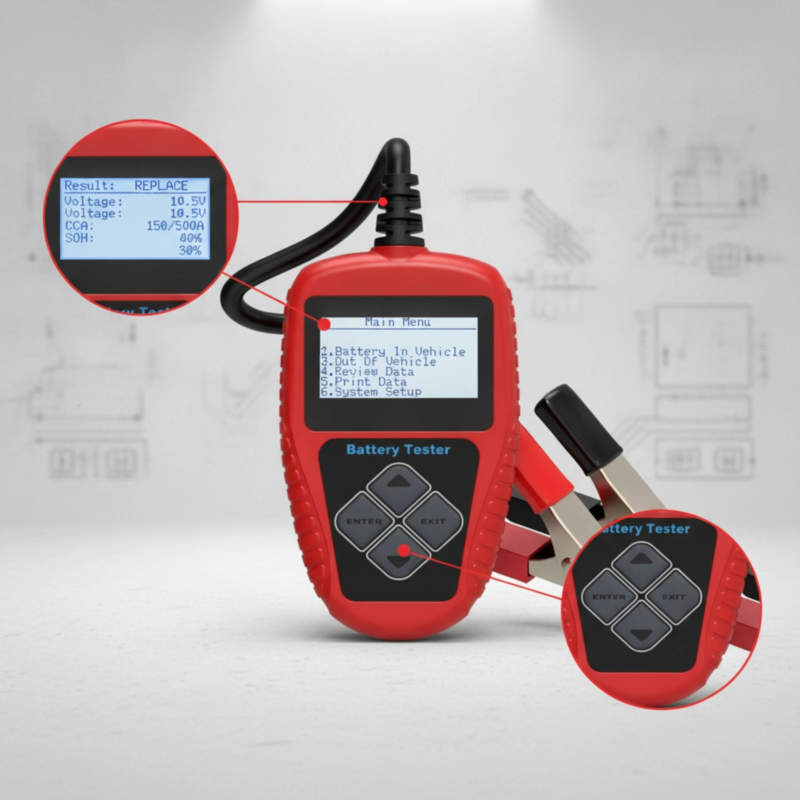 12V Battery Tester with Alligator Clips Compact Battery Analyzer with Alligator Clips for Mechanics, Garage, Roadside
12V Battery Tester with Alligator Clips Compact Battery Analyzer with Alligator Clips for Mechanics, Garage, Roadside