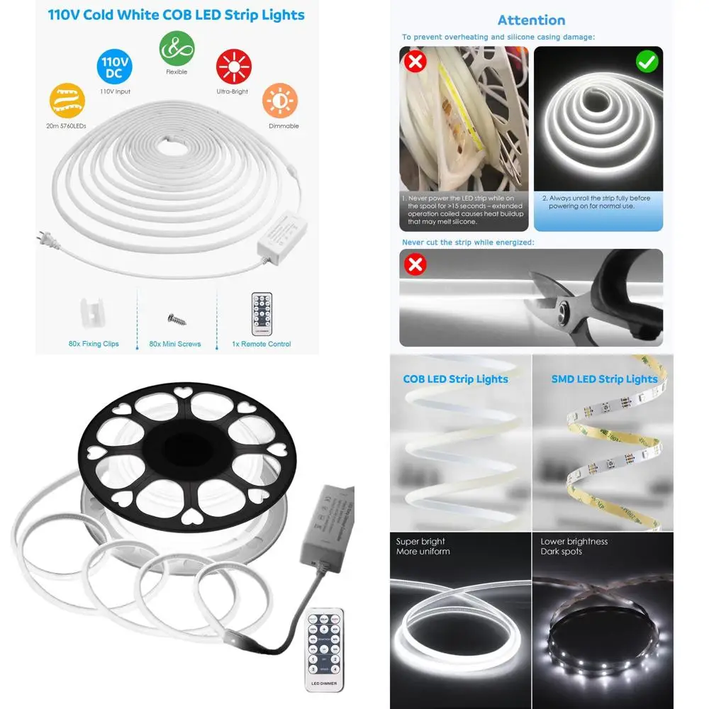 Outdoor Waterproof 20M Flexible LED Strip Lights, Dimmable 6000K Cold White, 288 LEDs/Meter, 65.6FT, Remote Control for Commerci
Outdoor Waterproof 20M Flexible LED Strip Lights, Dimmable 6000K Cold White, 288 LEDs/Meter, 65.6FT, Remote Control for Commerci