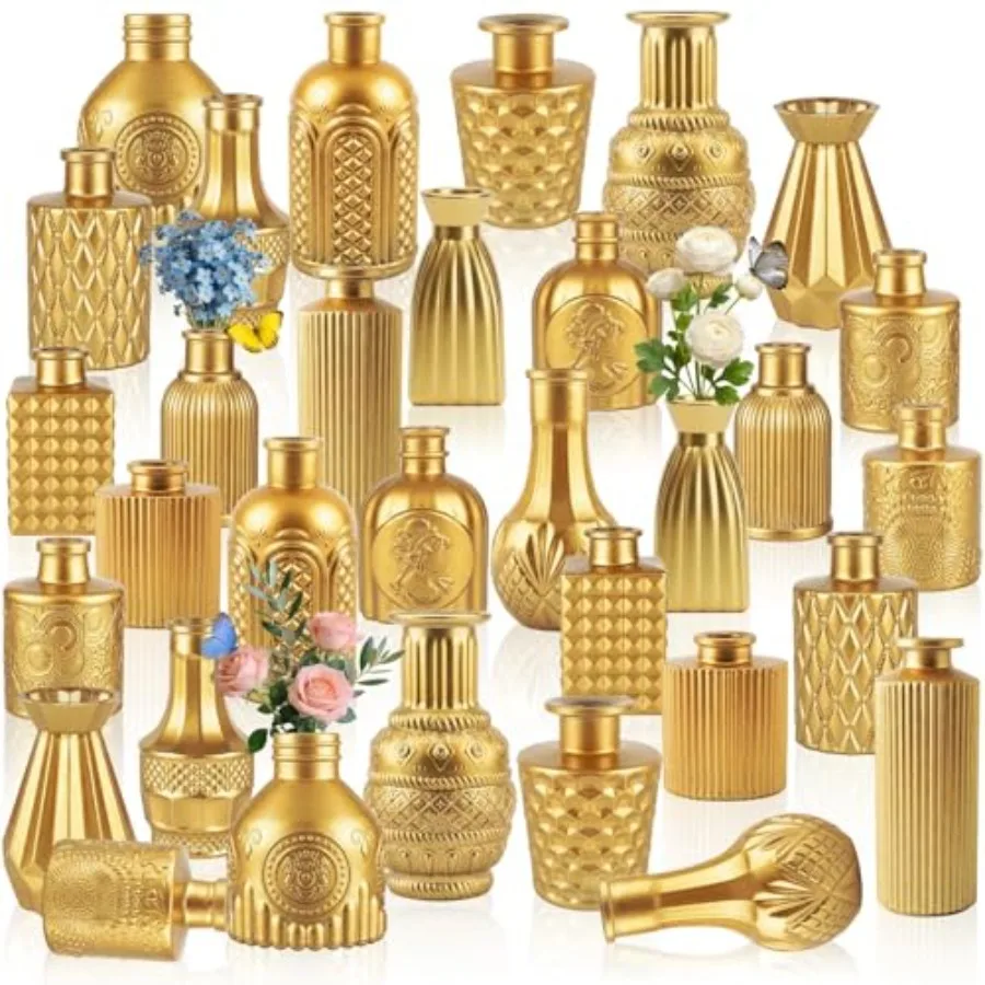 32 PCS Assorted Vintage Bud Vases for Wedding Table Decor, Home Decorations Gifts Colorful Glass, Gold Series, Small Centerpiec
32 PCS Assorted Vintage Bud Vases for Wedding Table Decor, Home Decorations Gifts Colorful Glass, Gold Series, Small Centerpiec