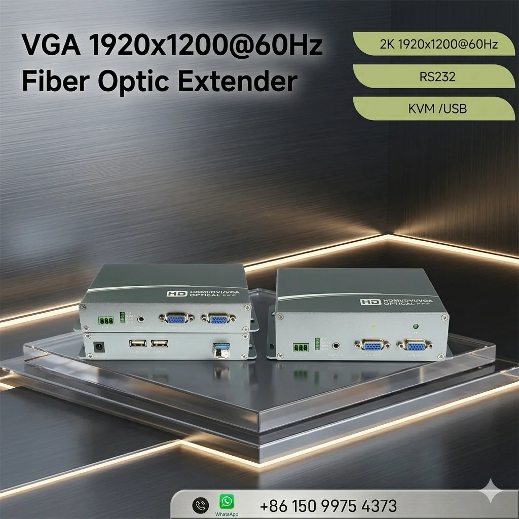 1920x1200@60Hz VGA Fiber Media Converter Loop Out KVM USB RS232 Stereo Audio LC Singlemode Extender System
1920x1200@60Hz VGA Fiber Media Converter Loop Out KVM USB RS232 Stereo Audio LC Singlemode Extender System