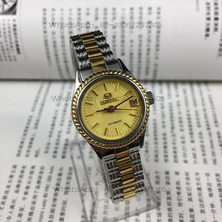 Tianjin Seagull Original Automatic Mechanical Women's Watch, Yellow Dial with Single Calendar, Gold Steel Bracelet, Fluted Bezel
Tianjin Seagull Original Automatic Mechanical Women's Watch, Yellow Dial with Single Calendar, Gold Steel Bracelet, Fluted Bezel
