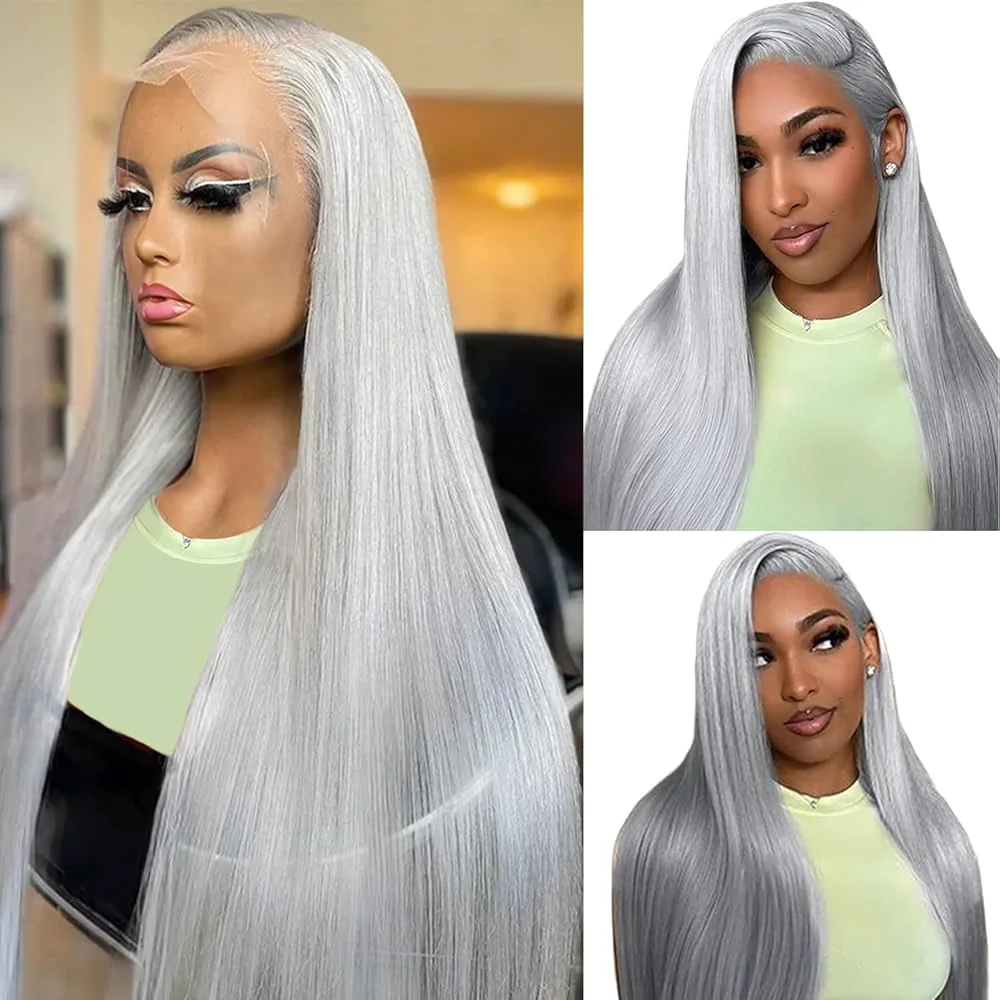 13x6 Lace Front Human Hair Wigs Silver Grey Bone Straight Preplucked Transparent Lace Frontal Wig Remy Brazilian Hair Wigs For Women
13x6 Lace Front Human Hair Wigs Silver Grey Bone Straight Preplucked Transparent Lace Frontal Wig Remy Brazilian Hair Wigs For Women