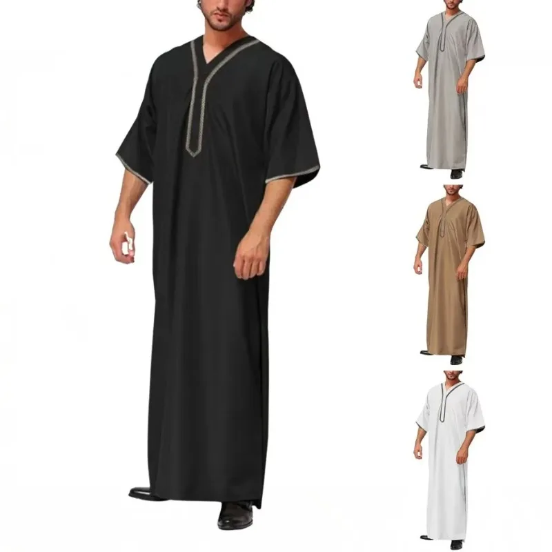 New Islamic Muslim Men's Solid Color Short Sleeve Classic Embroidery Robe Dubai Arabic Ethnic Style Men's Casual Formal Robe
New Islamic Muslim Men's Solid Color Short Sleeve Classic Embroidery Robe Dubai Arabic Ethnic Style Men's Casual Formal Robe