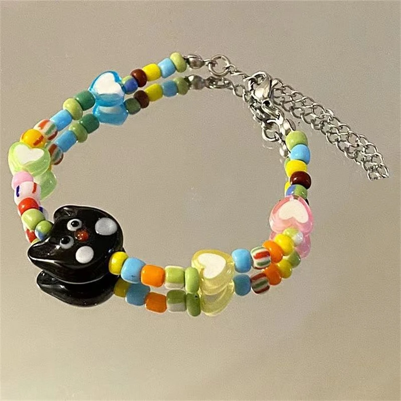 Cute Cartoon Cat Couple Bracelet for Women Men Colorful Rice Beads Love Heart Resin Bracelets Party Fashion Jewelry Accessories
Cute Cartoon Cat Couple Bracelet for Women Men Colorful Rice Beads Love Heart Resin Bracelets Party Fashion Jewelry Accessories