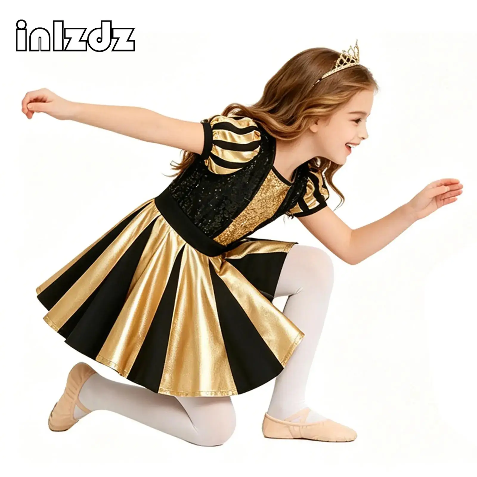 Kids Girls Sequins Metallic Ballet Dance Dress Short Puff Sleeve Tulle Skirted Leotard for Lyrical Jazz Performance Competition
Kids Girls Sequins Metallic Ballet Dance Dress Short Puff Sleeve Tulle Skirted Leotard for Lyrical Jazz Performance Competition
