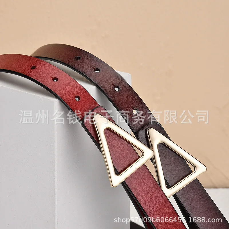 New Women's Genuine Leather Personalized Belt Triangle Smooth Button Dress Versatile Cowhide Korean Edition Thin Belt
New Women's Genuine Leather Personalized Belt Triangle Smooth Button Dress Versatile Cowhide Korean Edition Thin Belt