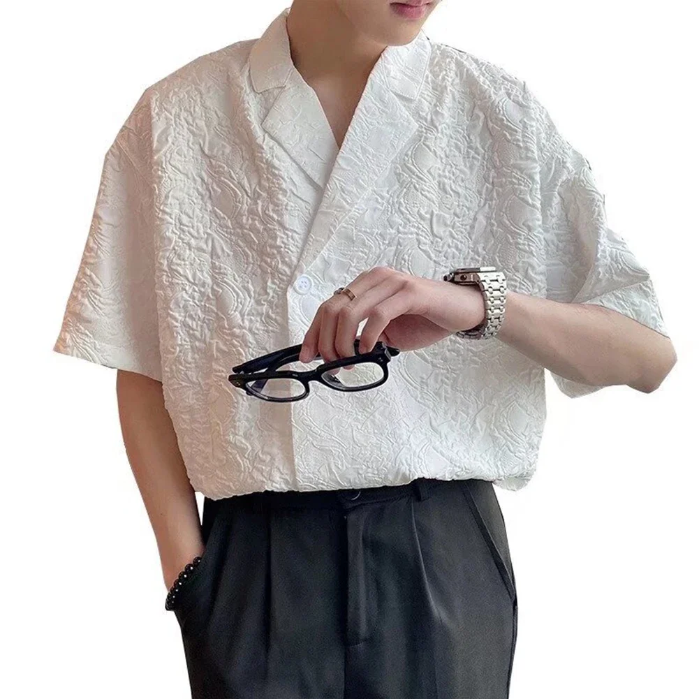 Top Shirt Casual Lapel M-3XL Men Polyester Relief Pattern Shirt Short Sleeve Solid Color Summer Top High Quality
Top Shirt Casual Lapel M-3XL Men Polyester Relief Pattern Shirt Short Sleeve Solid Color Summer Top High Quality