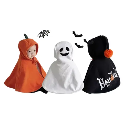 Newborn Baby Boys Girls Cape Pumpkin Ghost Print Cloak Cartoon Hooded Windproof Toddler Festival Cosplay Costume Outing Cloak