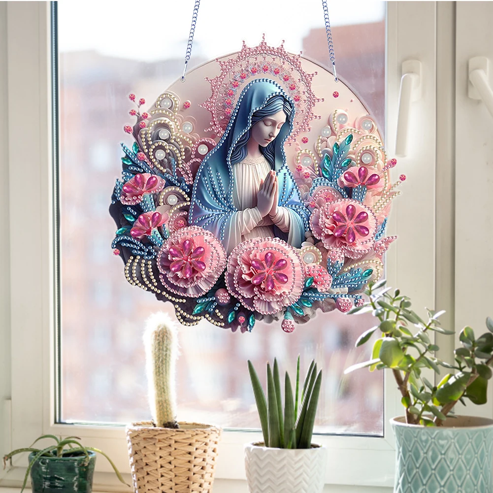 Acrylic Flower Mother Mary Diamond Painting Hanging Pendant Virgin Mary Rhinestone Diamond Art Pendants for Garden Window Decor
Acrylic Flower Mother Mary Diamond Painting Hanging Pendant Virgin Mary Rhinestone Diamond Art Pendants for Garden Window Decor