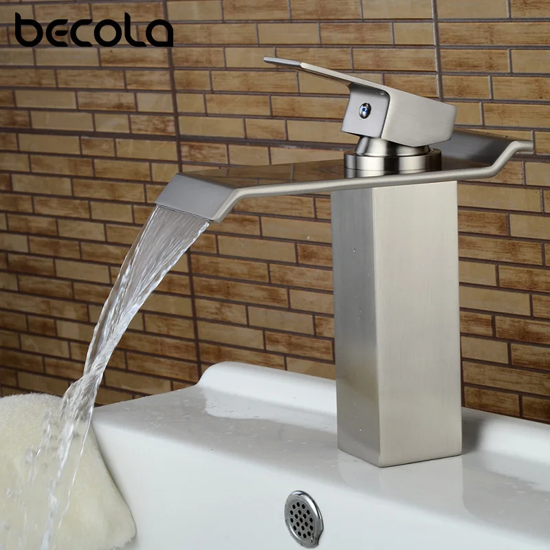 BECOLA Waterfall Bathroom Faucet Brushed Nickel Faucet Deck Mounted Brass Tap Hot and Cold Water Bathroom Mixer banheiro Taps
BECOLA Waterfall Bathroom Faucet Brushed Nickel Faucet Deck Mounted Brass Tap Hot and Cold Water Bathroom Mixer banheiro Taps