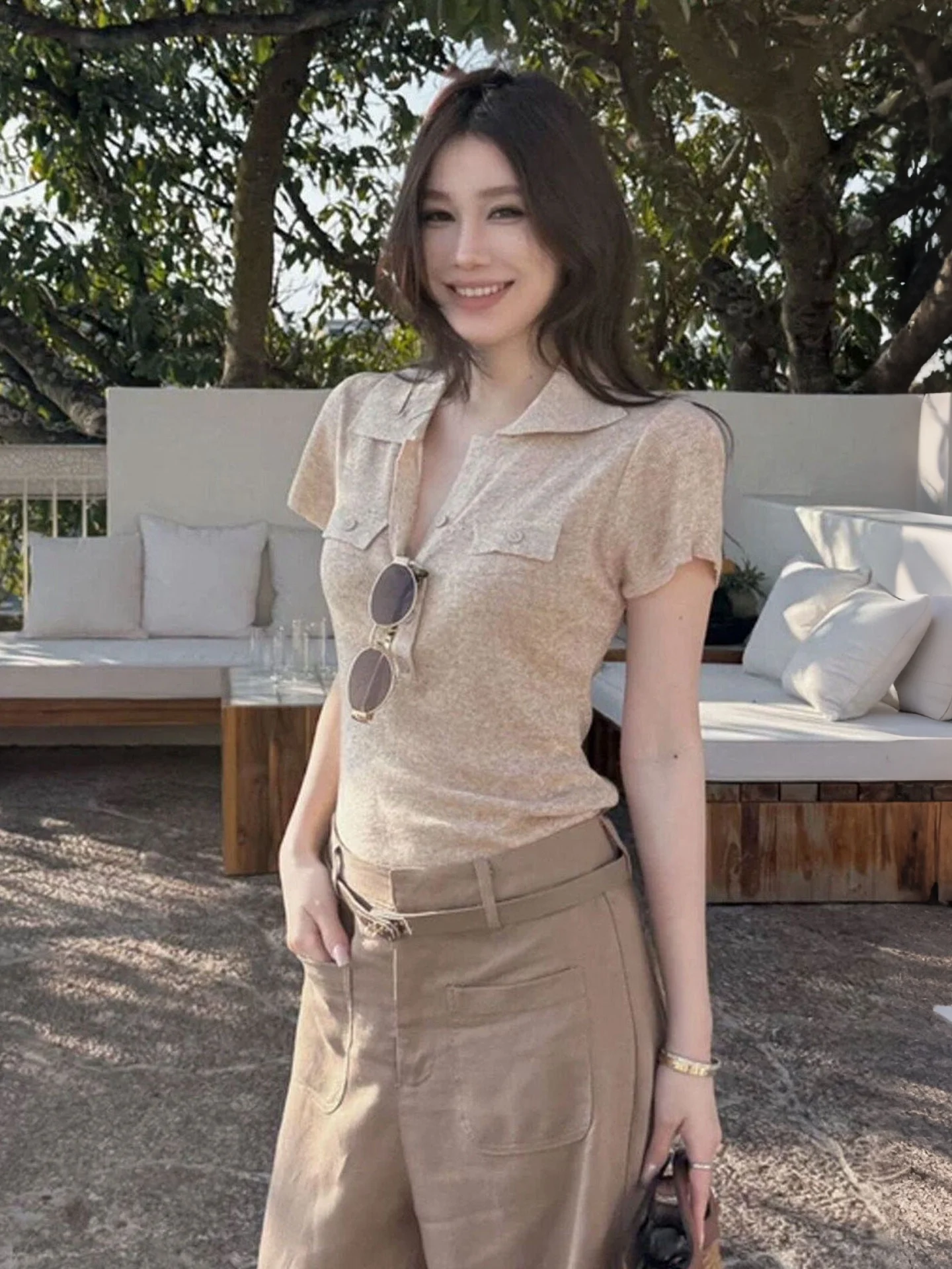Slim Fit Cotton Linen Knitted Short Sleeve T-Shirt Women's Summer New Style V-neck Commute Style Fashion Korean Version
Slim Fit Cotton Linen Knitted Short Sleeve T-Shirt Women's Summer New Style V-neck Commute Style Fashion Korean Version