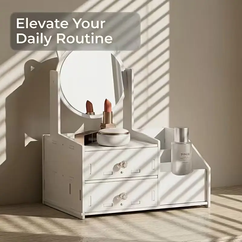 White Makeup Organizer with Mirror, 2 Drawers Cosmetic Storage Box for Vanity
White Makeup Organizer with Mirror, 2 Drawers Cosmetic Storage Box for Vanity