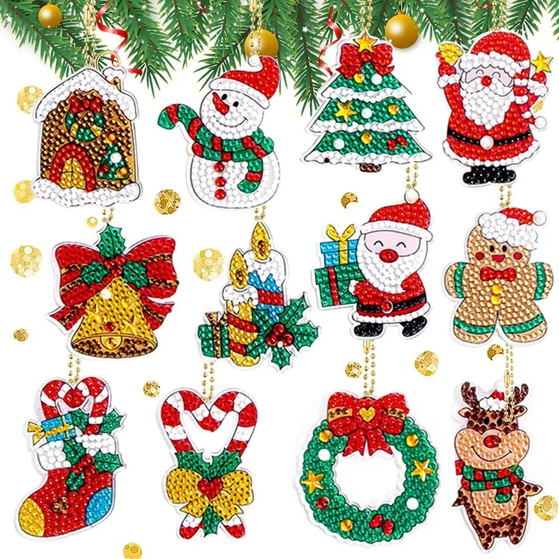 12pcs/set Cartoon Christmas Bag Pendant 5D Children's Toys Flower Brick Painting Diamond Creative DIY Diamond Drawing Keychain
12pcs/set Cartoon Christmas Bag Pendant 5D Children's Toys Flower Brick Painting Diamond Creative DIY Diamond Drawing Keychain