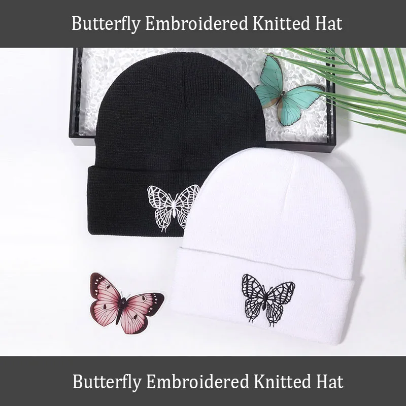 Beanie HatButterfly Embroidery Women Autumn and Winter Black White Embroidery Knitted Hats Skullies For Men and Women Hip Hop
Beanie HatButterfly Embroidery Women Autumn and Winter Black White Embroidery Knitted Hats Skullies For Men and Women Hip Hop