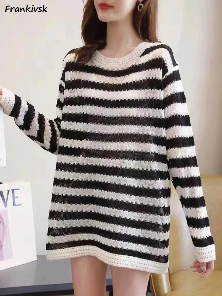 Striped Sweaters Women Knitwear Hollow Out Loose All-match O-neck Daily Simple Spring Autumn Korean Style Streetwear Prevalent
Striped Sweaters Women Knitwear Hollow Out Loose All-match O-neck Daily Simple Spring Autumn Korean Style Streetwear Prevalent